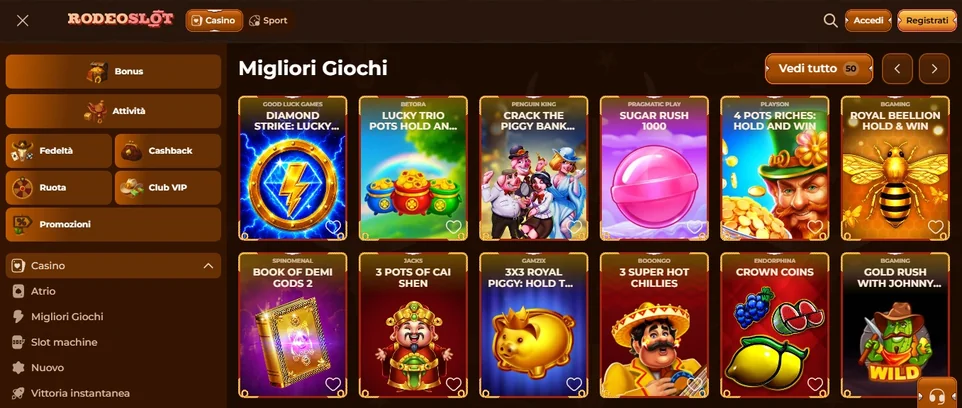 Sfoglia giochi lobby casino.